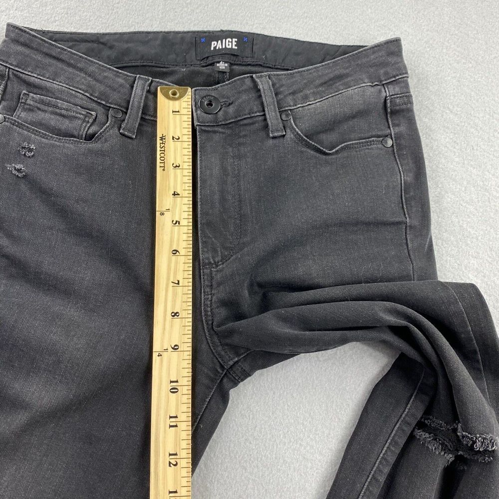 Paige Jeans Womens 27 Black Denim Pants Jacqueline Straight Distressed Casual - Picture 10 of 11